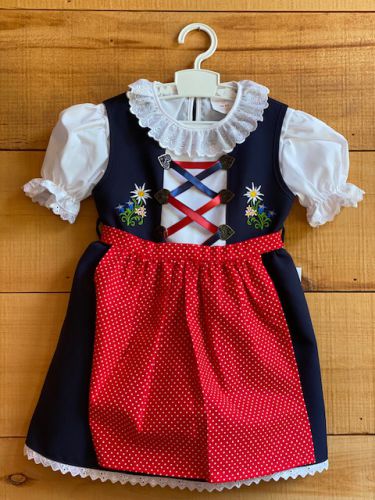 Kids Dirndl - Navy Blue Dress with embroidered Alpine Flowers